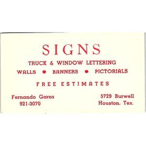 Signs Truck & Window Lettering Fernando Garza Houston TX Business Card SSB4-15